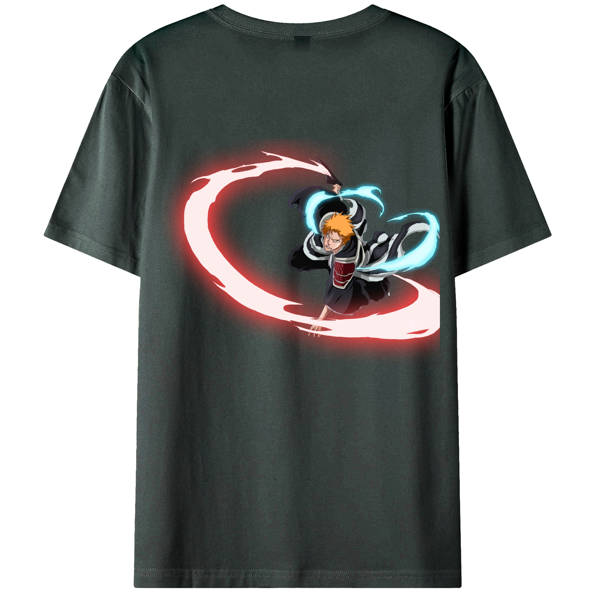 （画像用） ブリーチ 黒崎一護（くろさき いちご）BLEACH Kurosaki Ichigo 綿100％ メンズ半袖Tシャツ（バックプリント） 通気性